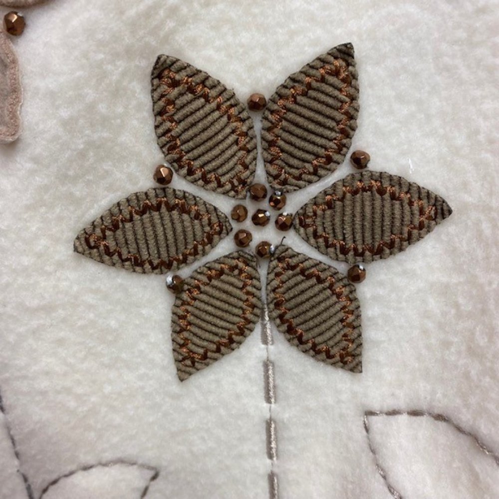 Alfred Dunner Zip Up Fleece Jacket w/Beaded‎ Floral Applique - Picture 4 of 10